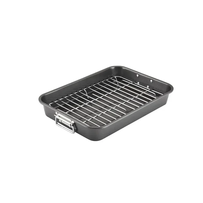 7.8 qt. Steel Non-Stick Electric, Induction and Gas Cooktop Compatible Roasting Pan with Flat Rack