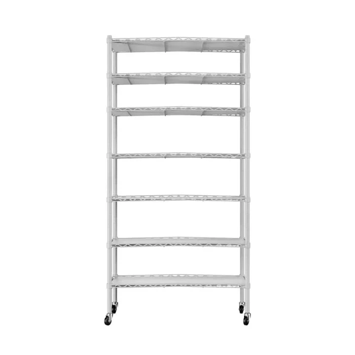 7 Layer White Kitchen Shelf Metal Heavy-Duty Craft Free Standing Storage Tool Cart Height Adjustable