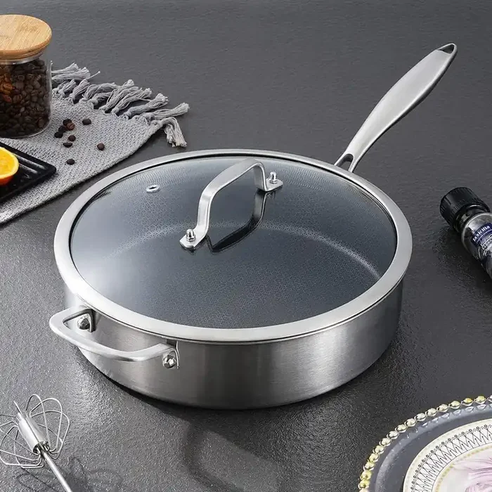 7 qt. Tri-Ply Stainless Steel Nonstick Saute Pan with Lid 12.5 in. Deep Large Skillet Dishwasher Oven Safe