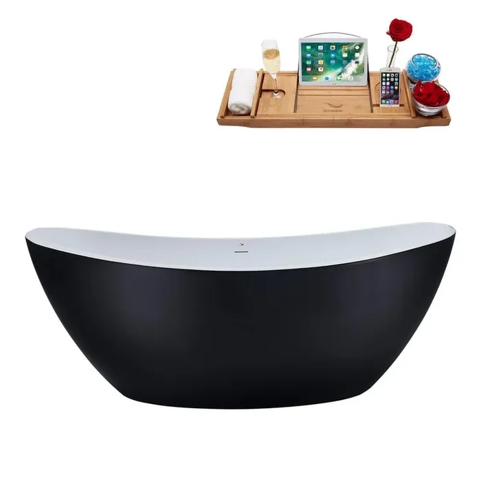 75 in. x 35 in. Acrylic Freestanding Soaking Bathtub in Glossy White with Brushed Brass Drain