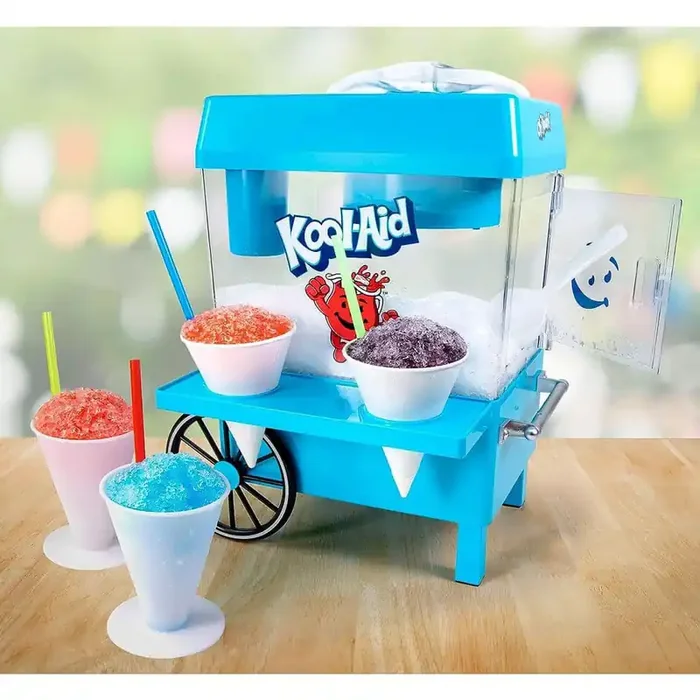 8 oz. Blue Countertop Snow Cone Machine Cart Style, Includes 2-Reusable Plastic Cups and Ice Scoop, Blue