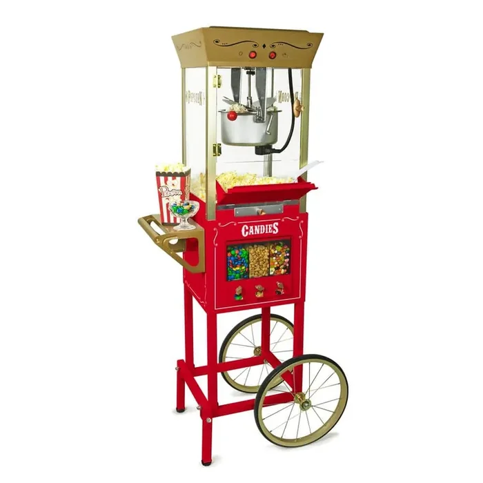 8 oz. Popcorn Machine Cart with Candy Dispenser, Red