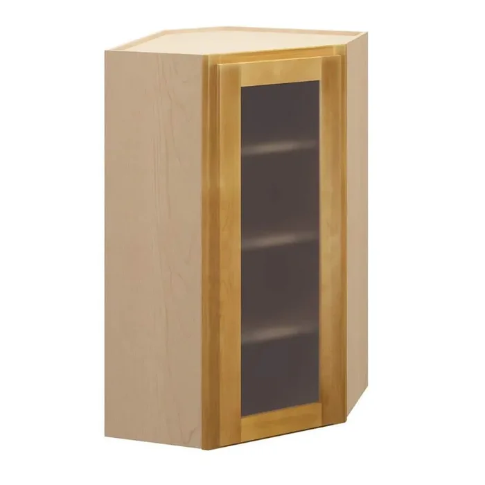Aberdeen Recessed 24 in. W x 42 in. H x 12 in. D in Caramel Plywood Assembled Frosted Glass Wall Corner Diagonal