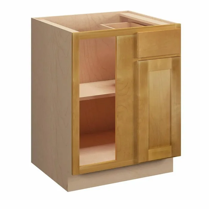 Aberdeen Recessed 27 in. W x 34.5 in. H x 24 in. D Assembled Plywood Corner Blind Base-Left in Caramel
