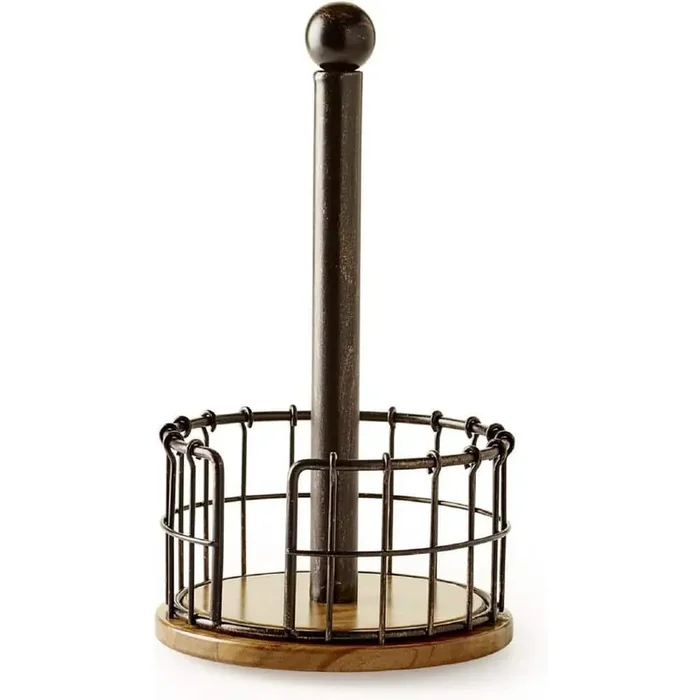 Anvil Wire Frame and Acacia Wood Base Antique Black 13.25 in. Easy to Refill Durable Countertop Paper Towel Holder
