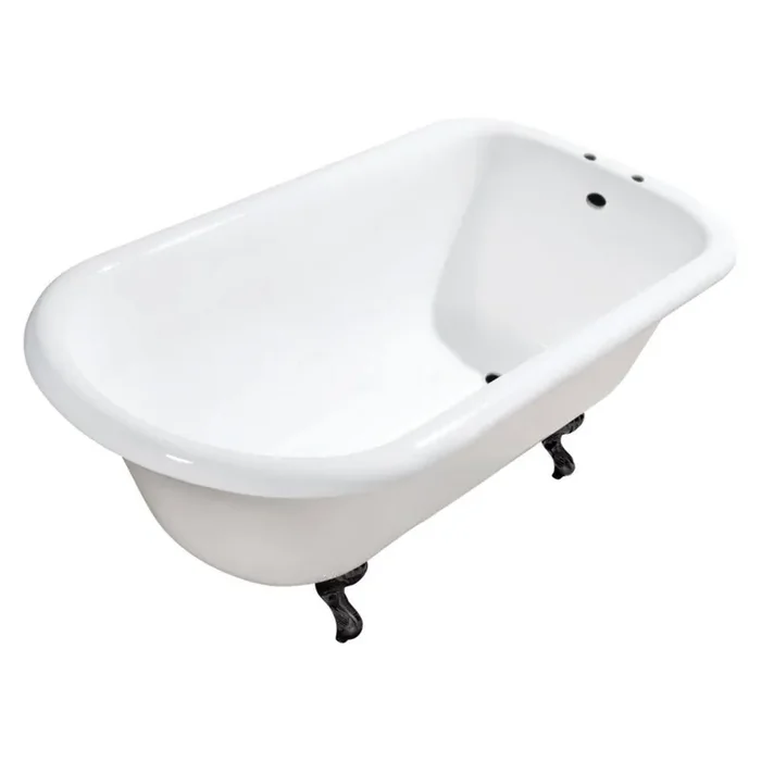 Aqua Eden 48.1 in. x 30.1 in. Cast Iron Classic Flat-Rim Clawfoot Soaking Bathtub in White/Matte Black