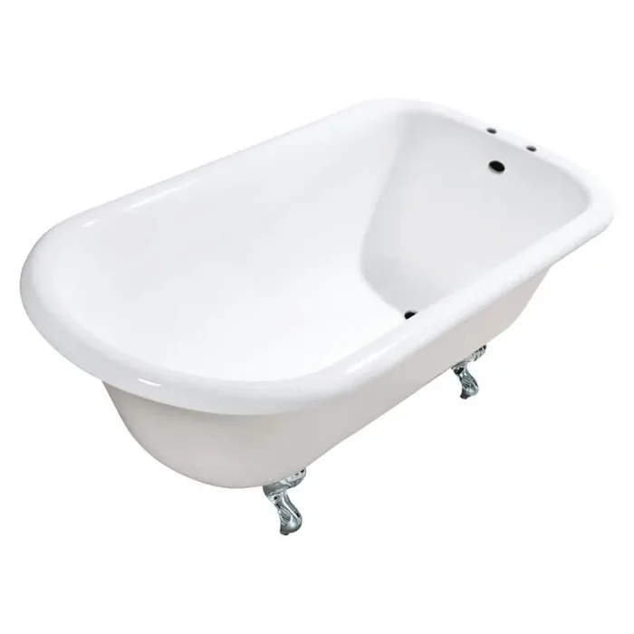 Aqua Eden 48 in. x 30 in. Cast Iron Clawfoot Non-Whirlpool Bathtub in White/Polished Nickel with 7 in. Faucet Drillings