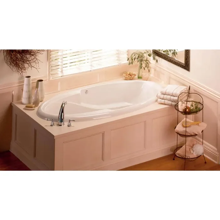 Ariel 72 in. Oval Drop-In Whirlpool Bathtub Acrylic Reversible Drain with Heater in Biscuit