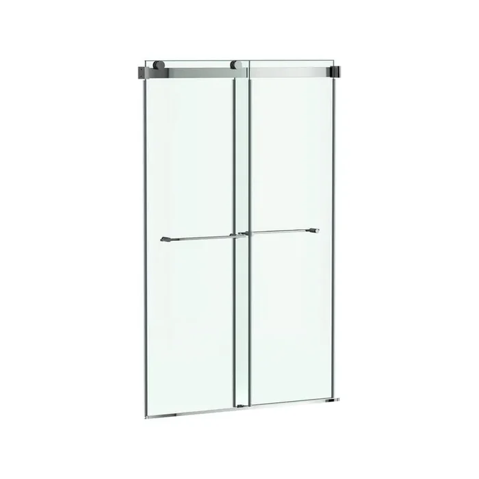 Aspirations 46 1/2 in. – 48 in. W x 72 in. H Sliding Frameless Shower Door in Silver Shine Finish with Clear Glass