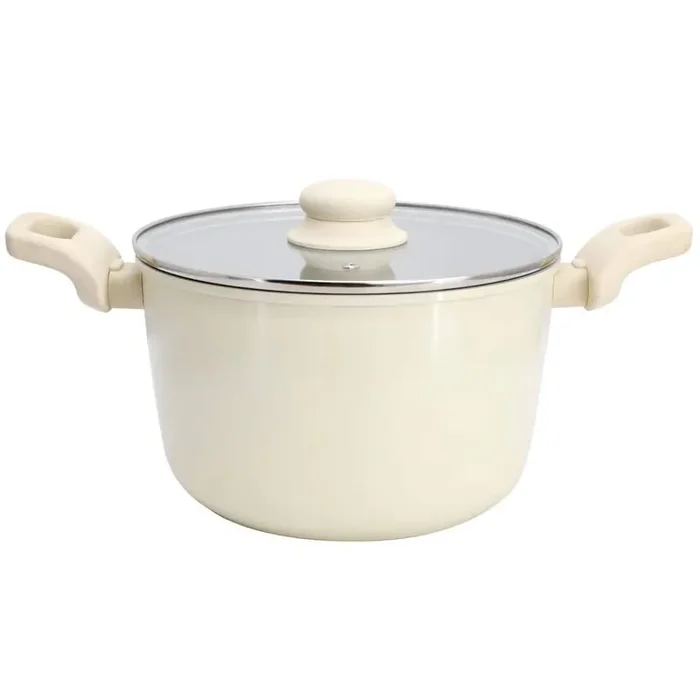 Barnsdall 5 qt. Ceramic Nonstick Aluminum Stock Pot with Lid in Cream