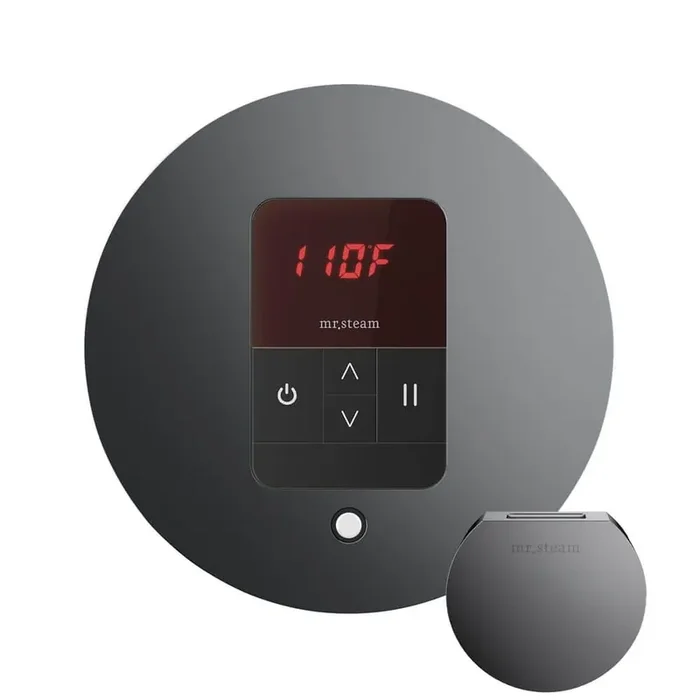 Basic Butler Steam Shower Control Package with Round iTempo Control and Linear Steamhead in Brilliant Black