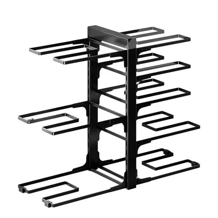 Black Adjustable 8-Tier Rack Pot Organizer Heavy Duty Kitchen Cabinet Storage Under Cabinet Organization