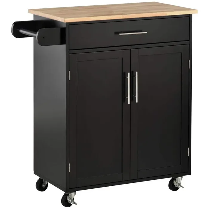 Black Kitchen Cart with Drawers Shelf Spice Rack Wheels