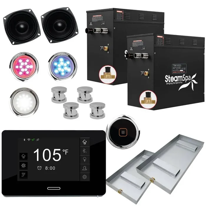 Black Series 21kW Steam Bath Generator with Continuous Steam Plus Quick Start and Aroma Scent Pump in Polished Chrome