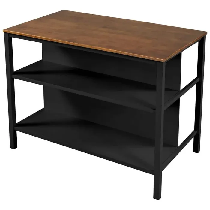 Black Solid Rubber Wood 45in. Kitchen Island with Spacious Tabletop & Open Shelves