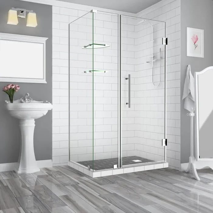 Bromley GS 49.25 to 50.25 x 38.375 x 72 in. Frameless Corner Hinged Shower Enclosure with Glass Shelves in Chrome
