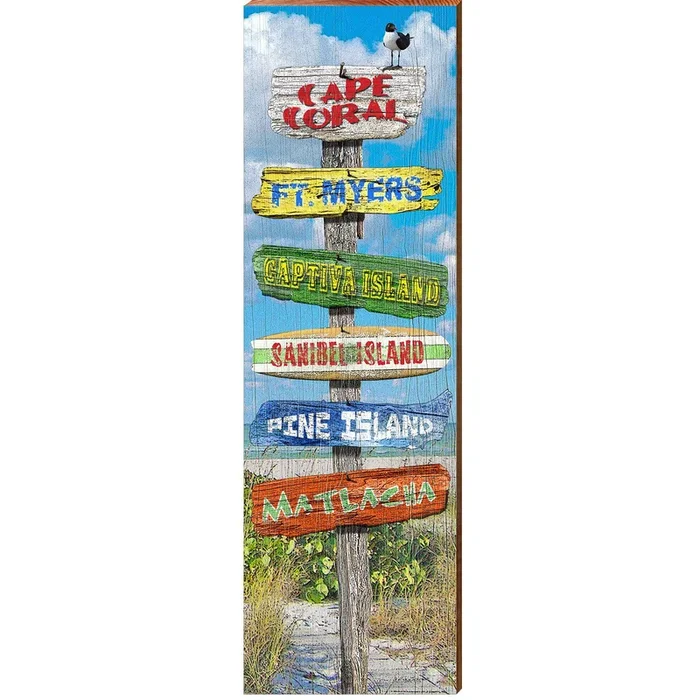 Cape Coral, Florida Wooden Directional Sign | Wall Art Print on Real Wood