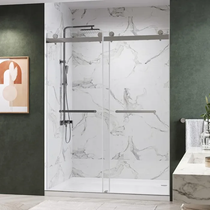 Catalyst-Plus 54 in. W x 76 in. H Sliding Frameless Shower Door in Chrome with Soft Closing and 3/8 in. Clear Glass