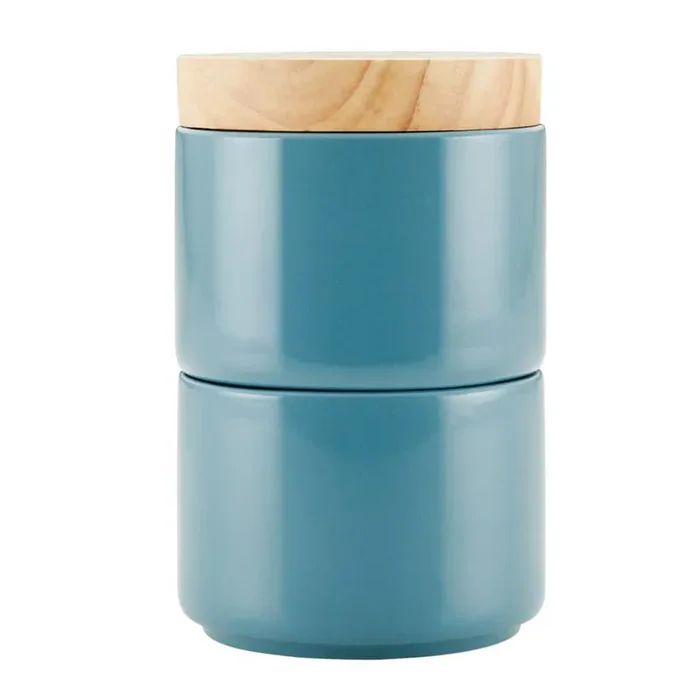 Ceramic Stacking Spice Box Set with Lid, 2-Piece, Agave Blue