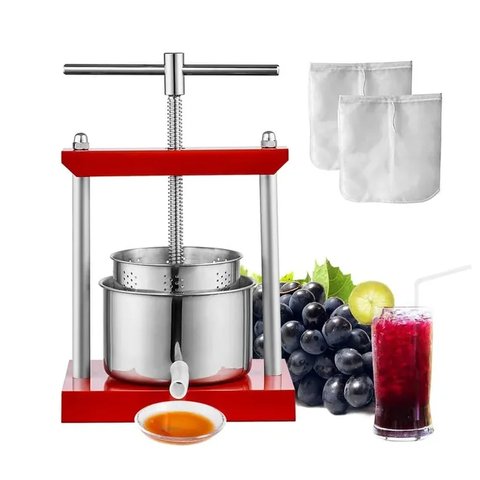 Cider Press, 0.53 gal. /2 Liter, 2 Stainless Steel Buckets, Manual Juicer, Cider Apple Juice Grape Tincture Vegetable
