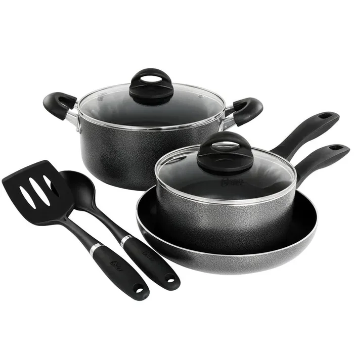 Claireborne 7 Piece Non Stick Aluminum Cookware Set in Granite Grey