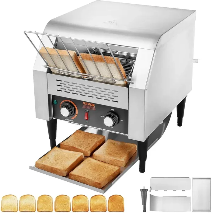 Commercial Conveyor Toaster 300 Slices/Hour Conveyor Belt Toaster Heavy Duty Stainless Steel Toaster Oven Silver