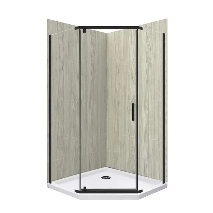 Cove 36 in. L x 36 in. W x 78 in. H Corner Shower Stall/Kit with Corner Drain in Driftwood and Matte Black