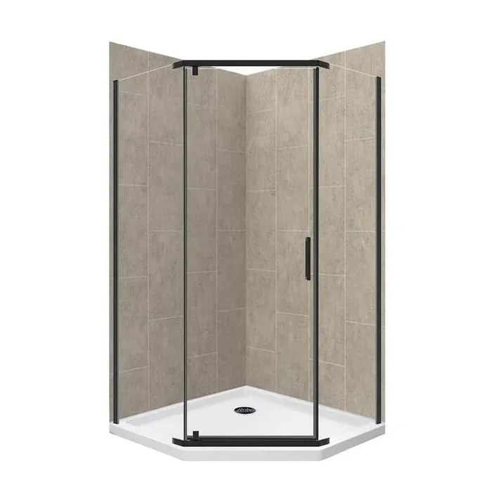 Cove 36 in. L x 36 in. W x 78 in. H Corner Shower Stall/Kit with Corner Drain in Shale and Matte Black