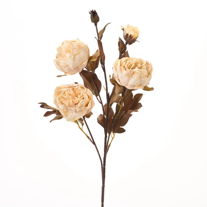 Cream Candlelight Harvest Peony Bloom & Bud Faux Floral Branch Spray – 26″