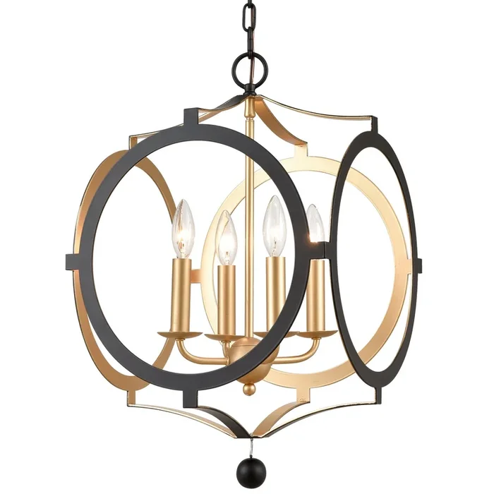Crystorama – ODE-704-BK-GA – Four Light Chandelier – Odelle – Black + Antique Gold – ODE704BKGA