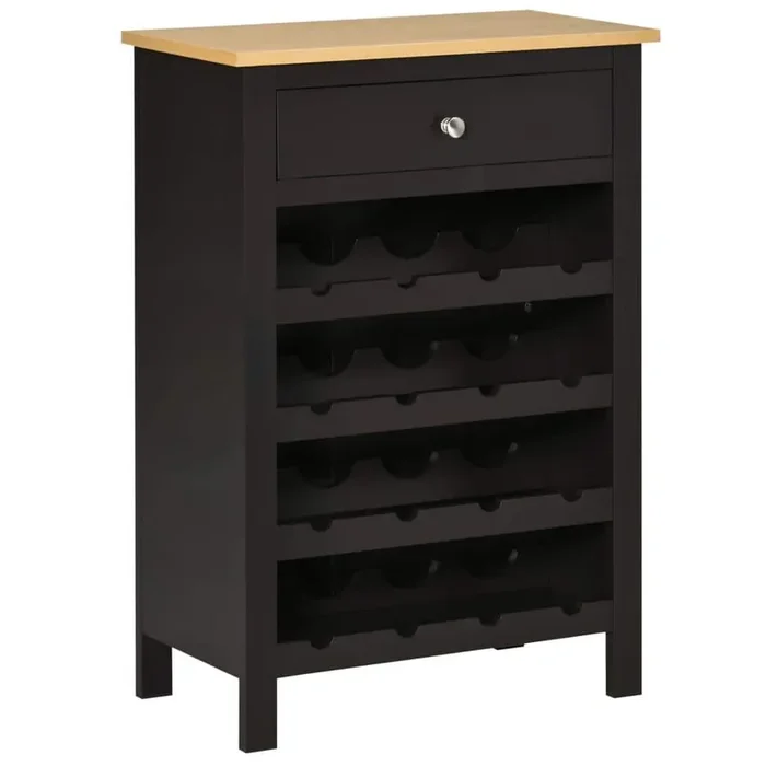 Dark Brown Freestanding MDF Wine Bar Cabinet, Kitchen Buffet Cabinet with 16-Bottle Wine Holder and Storage Drawer