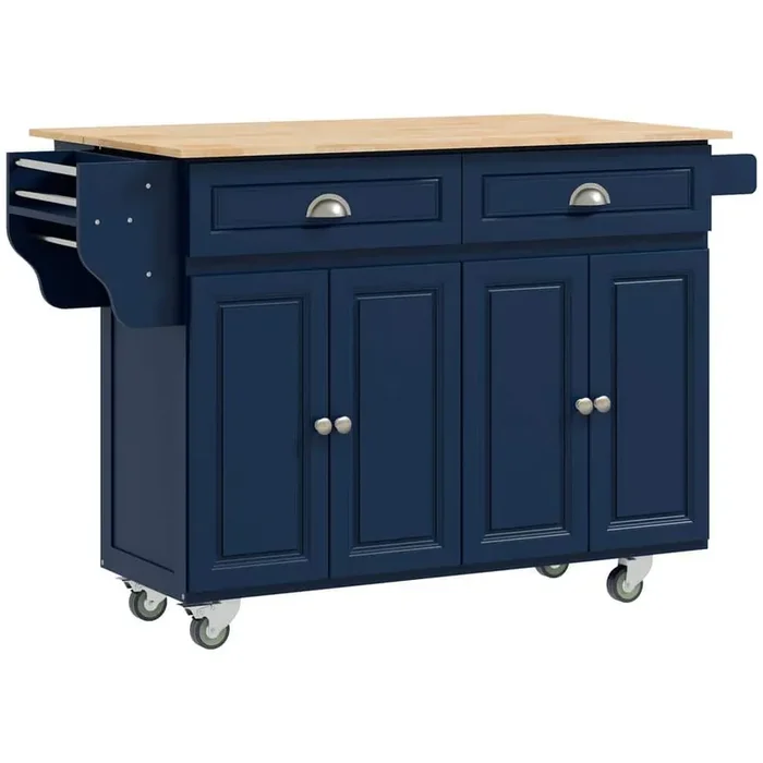 Deep Blue Metal Top 18 in. Kitchen Island with Wheels, Cabinets, Drawer, Towel and Knife Rack