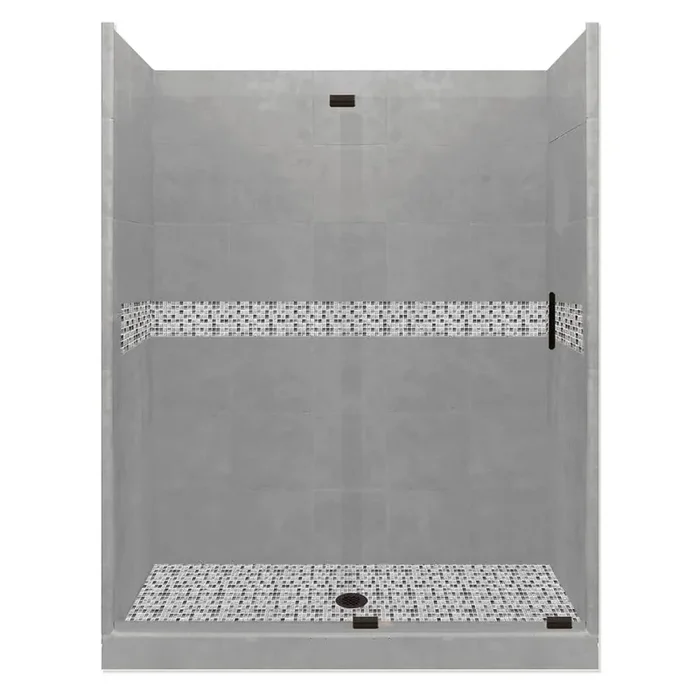 Del Mar Grand Slider 32 in. x 60 in. x 80 in. Center Drain Alcove Shower Kit in Wet Cement and Black Pipe Hardware