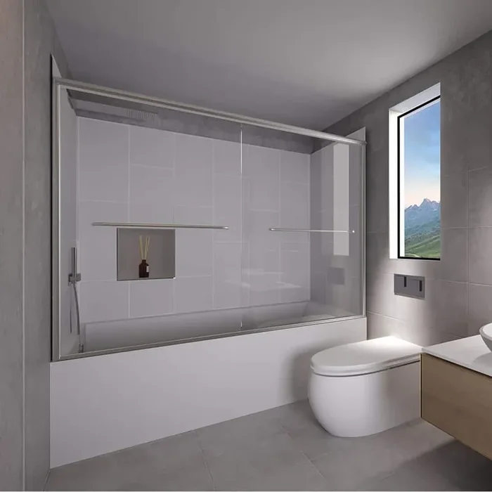 Dove Grey-Rainier 60 in. L x 32 in. W x 83 in. H Rectangular Tub/ Shower Combo Unit in Chrome Left Drain