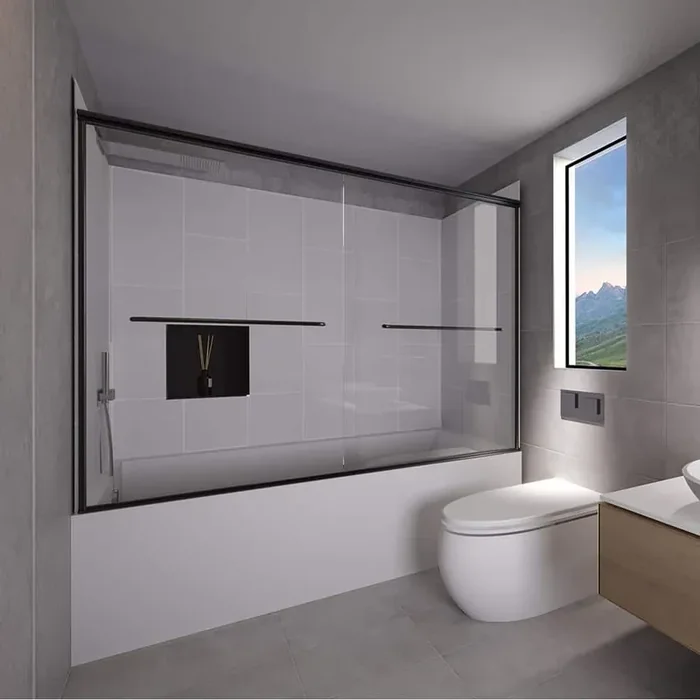 Dove Grey-Rainier 60 in. L x 36 in. W x 83 in. H Rectangular Tub/ Shower Combo Unit in Matte Black Left Drain