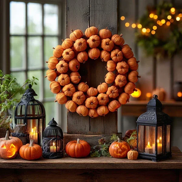 Dried Rafia Pumpkin Wreath – Decor Steals
