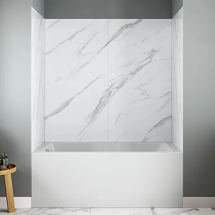 DSH-1140-106 32 in. L x 60 in. W x 55 in. H 4-Piece Glue-Up Alcove Bathtub Wall Surround in White Marble Finish