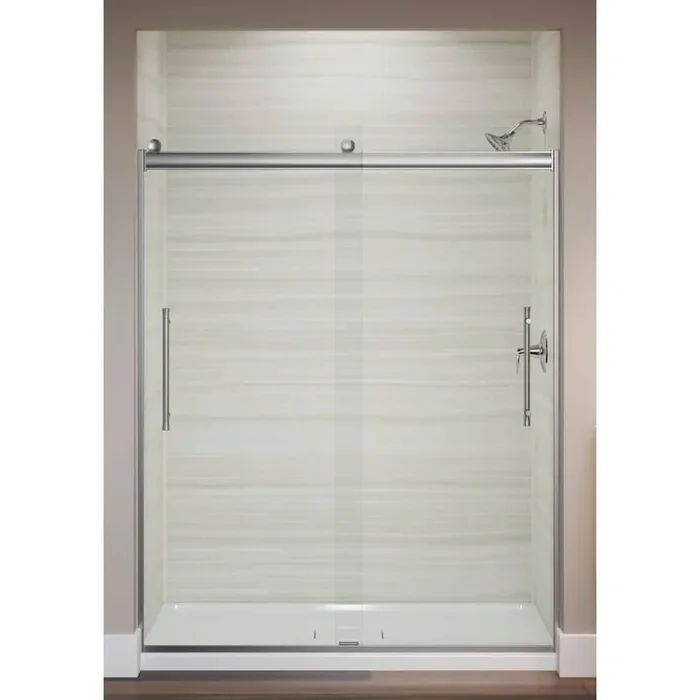 Elmbrook 55-60 in. W x 74 in. H Sliding Frameless Shower Door in Bright Polished Silver with 5/16 in. Thick Clear Glass