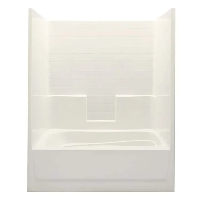 Everyday Smooth Tile 60 in. x 36 in. x 76 in. 1-Piece Bath and Shower Kit with Right Drain in Bone