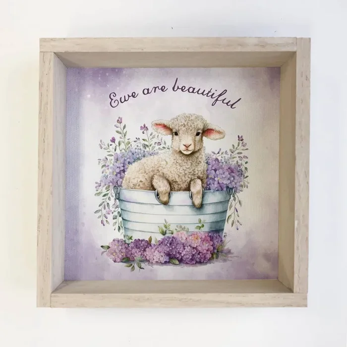 Ewe Are Beautiful – Cute Animal Spring Canvas Art – Framed