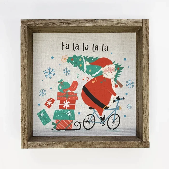 FaLaLaLa Santa Bike – Cute Christmas Sign – Framed Wall Art