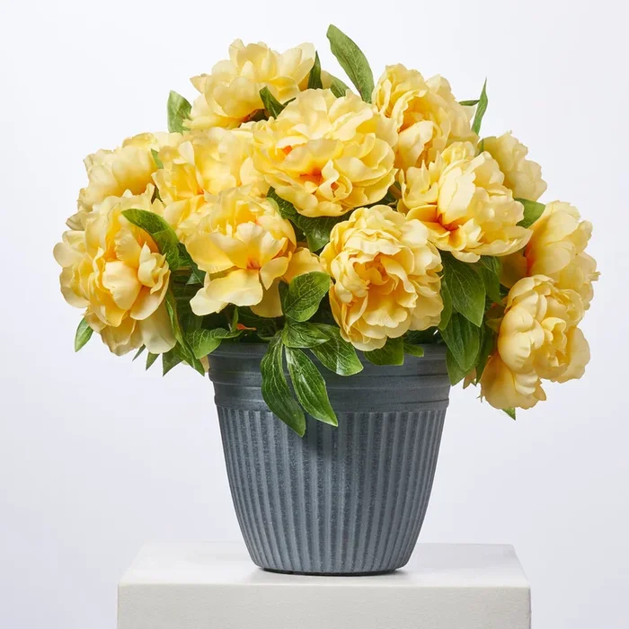 Faux Yellow Peony Bush Outdoor Urn Filler Spring Summer Arrangement