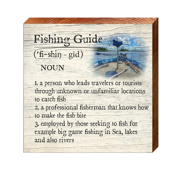 Fishing Guide Definition Wooden Sign | Wall Art Print on Real Wood | Coastal Nautical Tropical Beach House Home Decor