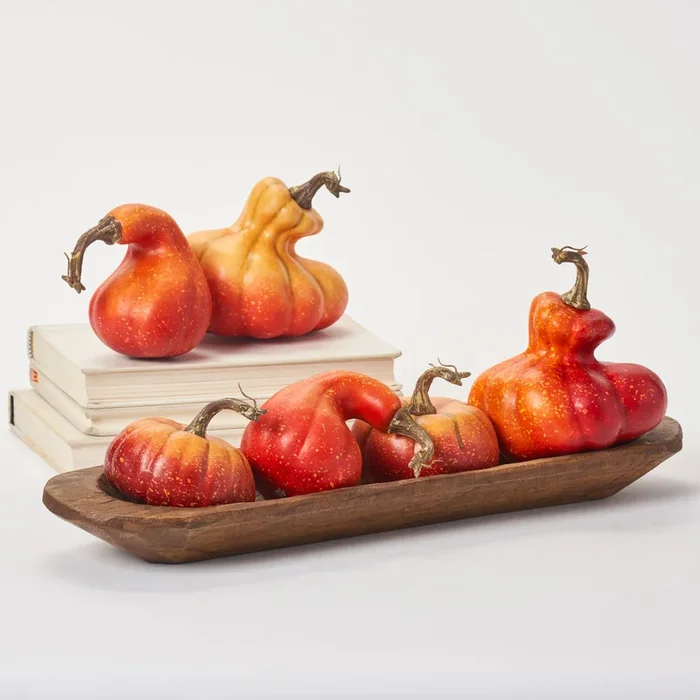 Flame Orange Pumpkin & Gourd Thanksgiving Fall Harvest Home Decor – Set of 6