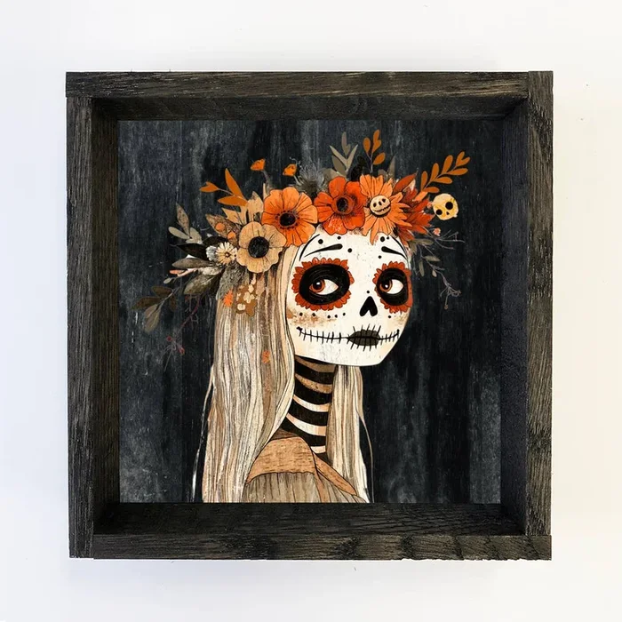 Folk Halloween Spooky Girl – Halloween Canvas Art – Framed