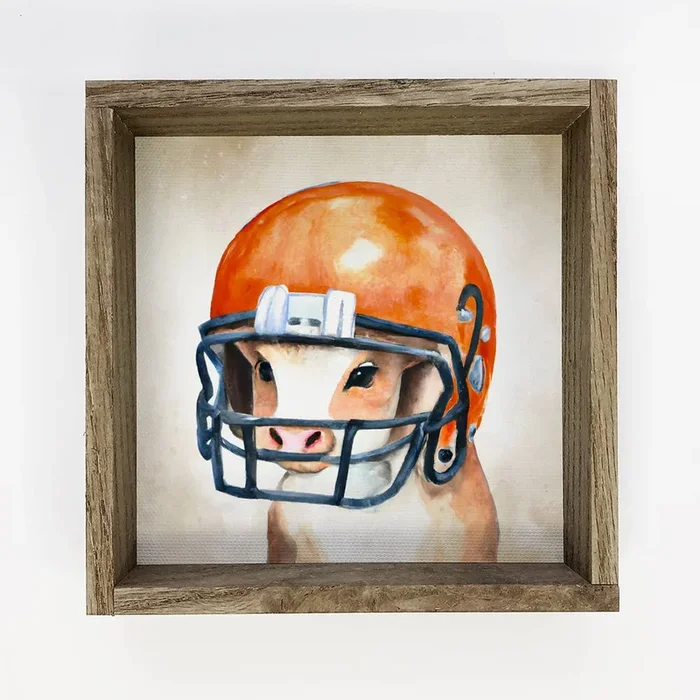 Football Sign – Baby Cow in an Orange Helmet Texas Longhorns