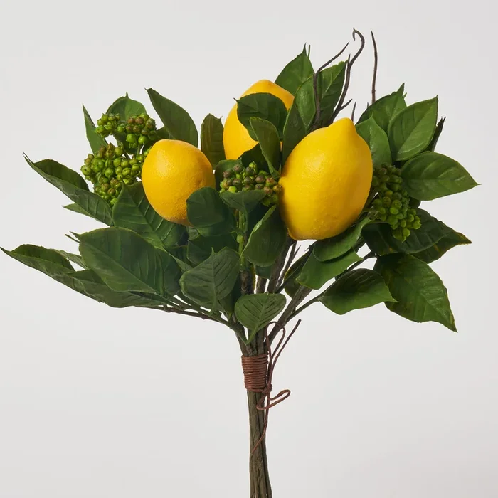 Freshly Picked Citrus Yellow Lemon Bundle Faux Bouquet of 6 Stems – 13″