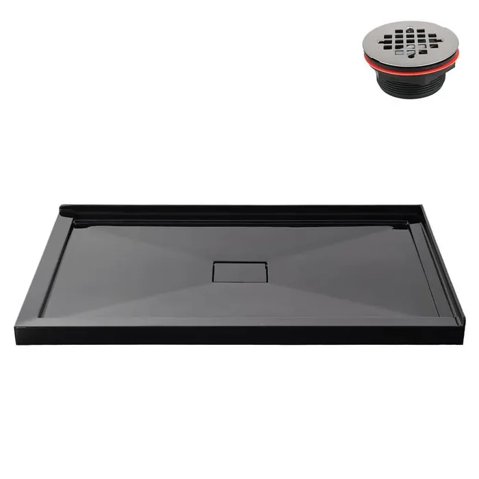 GB-2607-432-BL 48 in. x 32 in. Corner Acrylic Shower Pan Base in Glossy Black with Center Drain, Drain Included