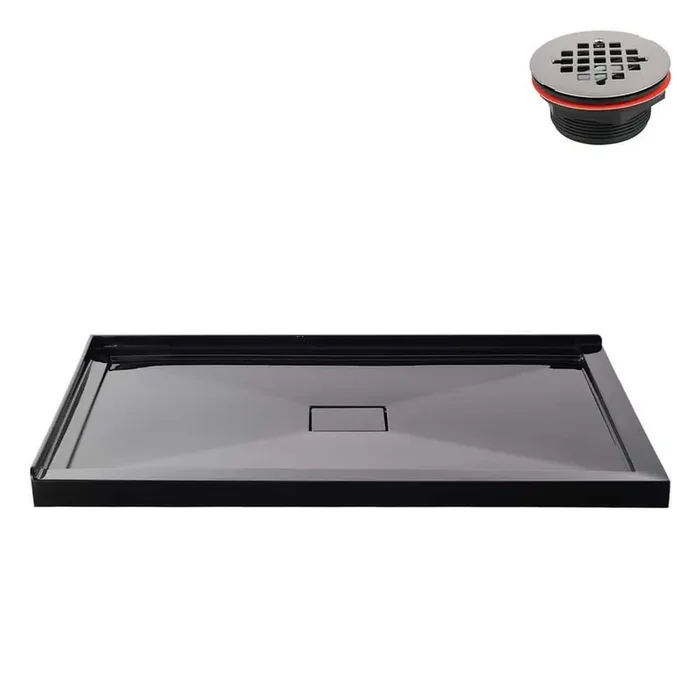 GB-2612-452-BL 60 in. x 36 in. Corner Acrylic Shower Pan Base in Glossy Black with Center Drain, Drain Included