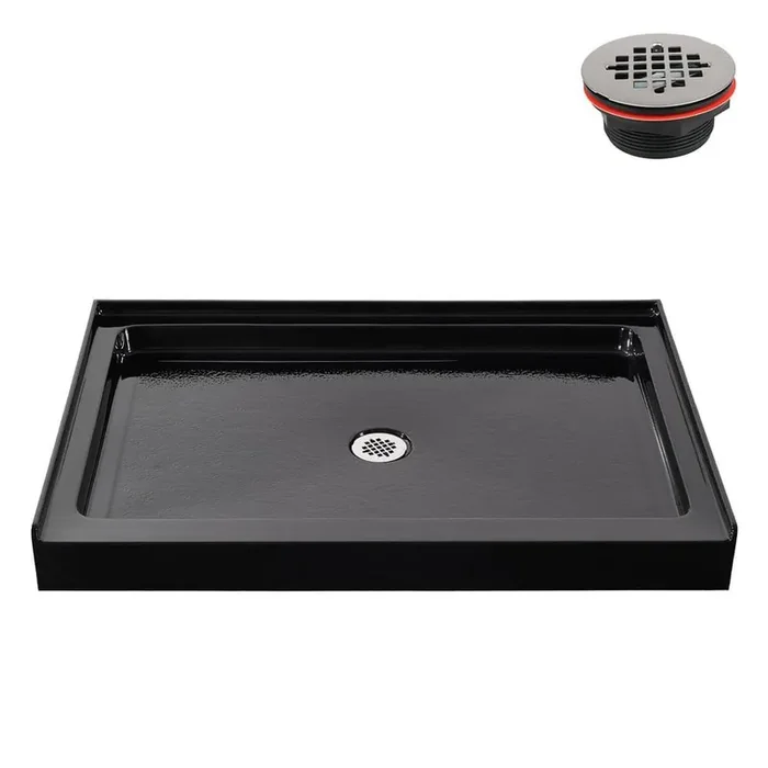 GB-2621-488-BL 48 in. x 32 in. Alcove Acrylic Shower Pan Base in Glossy Black with Center Drain, Drain Included